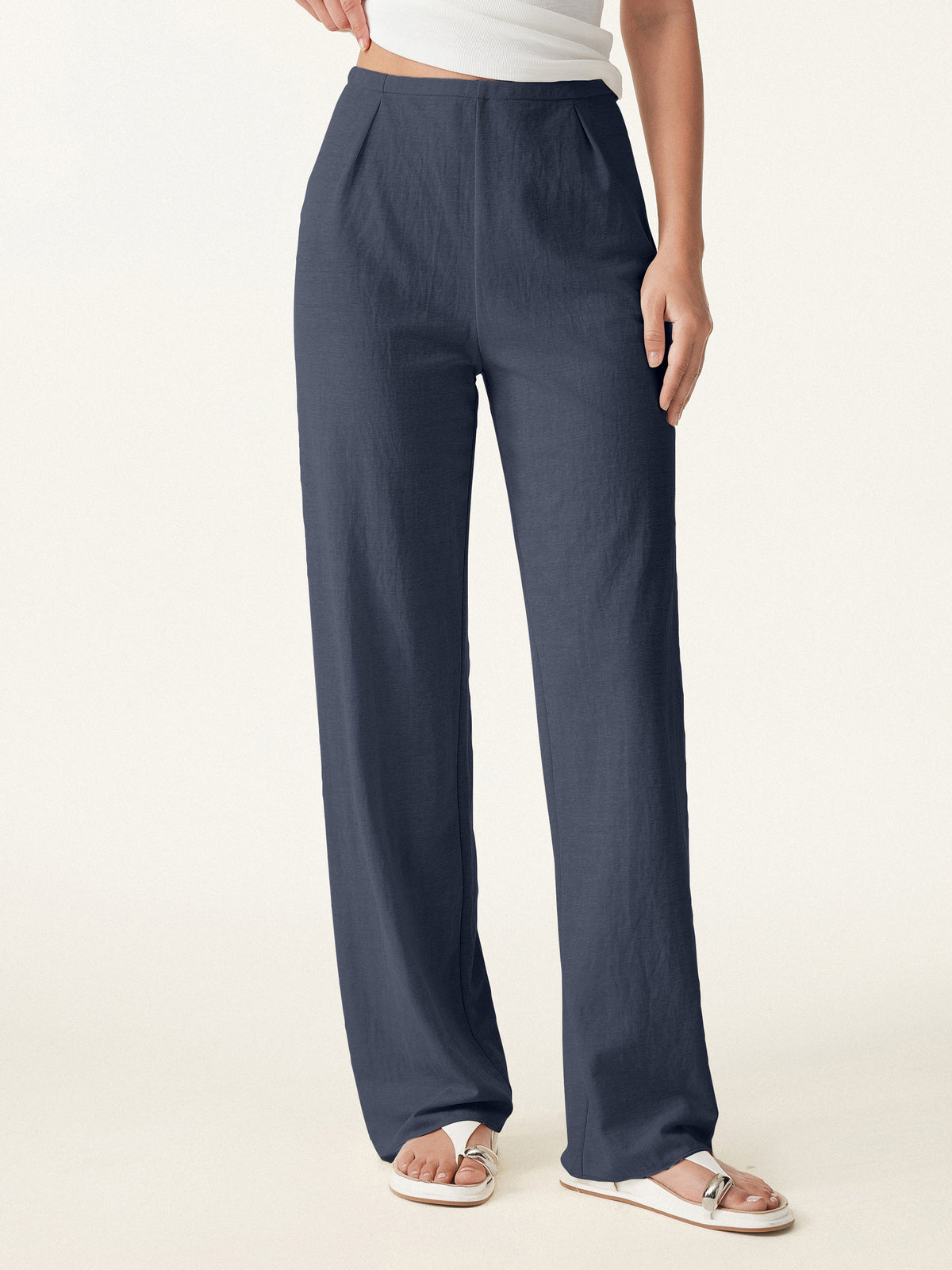 Breathable Cotton-linen Mid Rise Straight Leg Pant — original photo 1