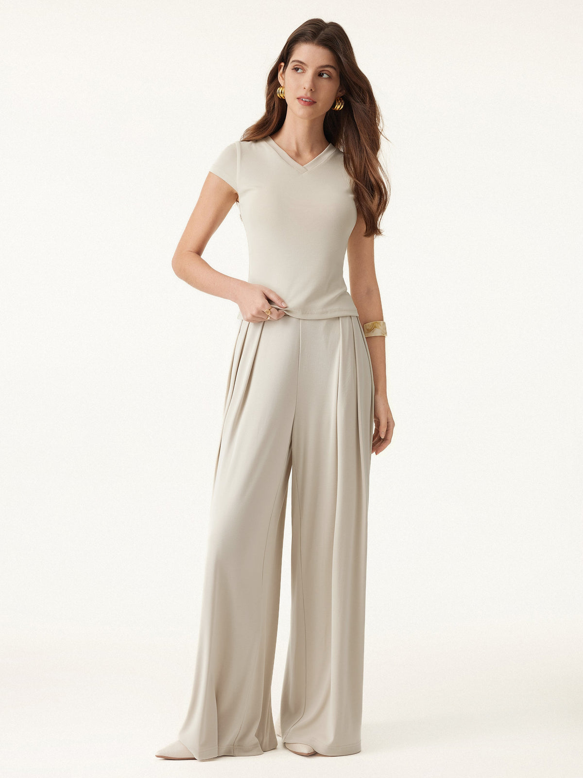 Sandwashed Mid Rise Pleated Wide Leg Palazzo Pant with Pockets — original photo 2