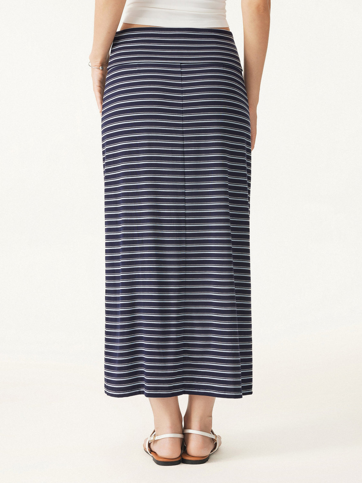 Low Rise Folded Waist Striped Midi Skirt — original photo 4