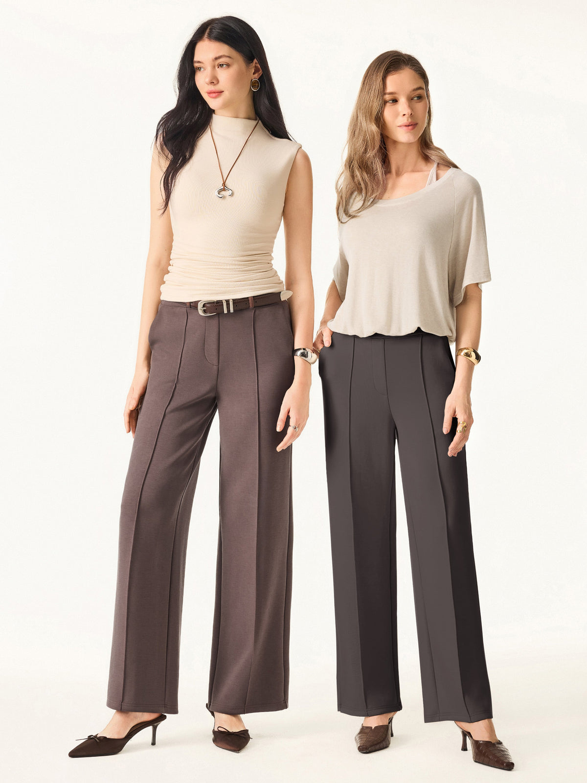 Wrinkle-Resistant Mid Rise Straight Leg Pants with Pockets — original photo 2