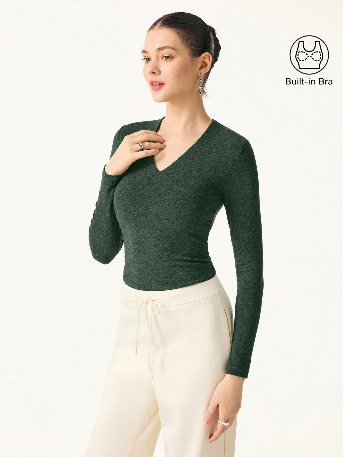 LiteWarm V-Neck Long Sleeve Built-In Bra Top — original photo 8