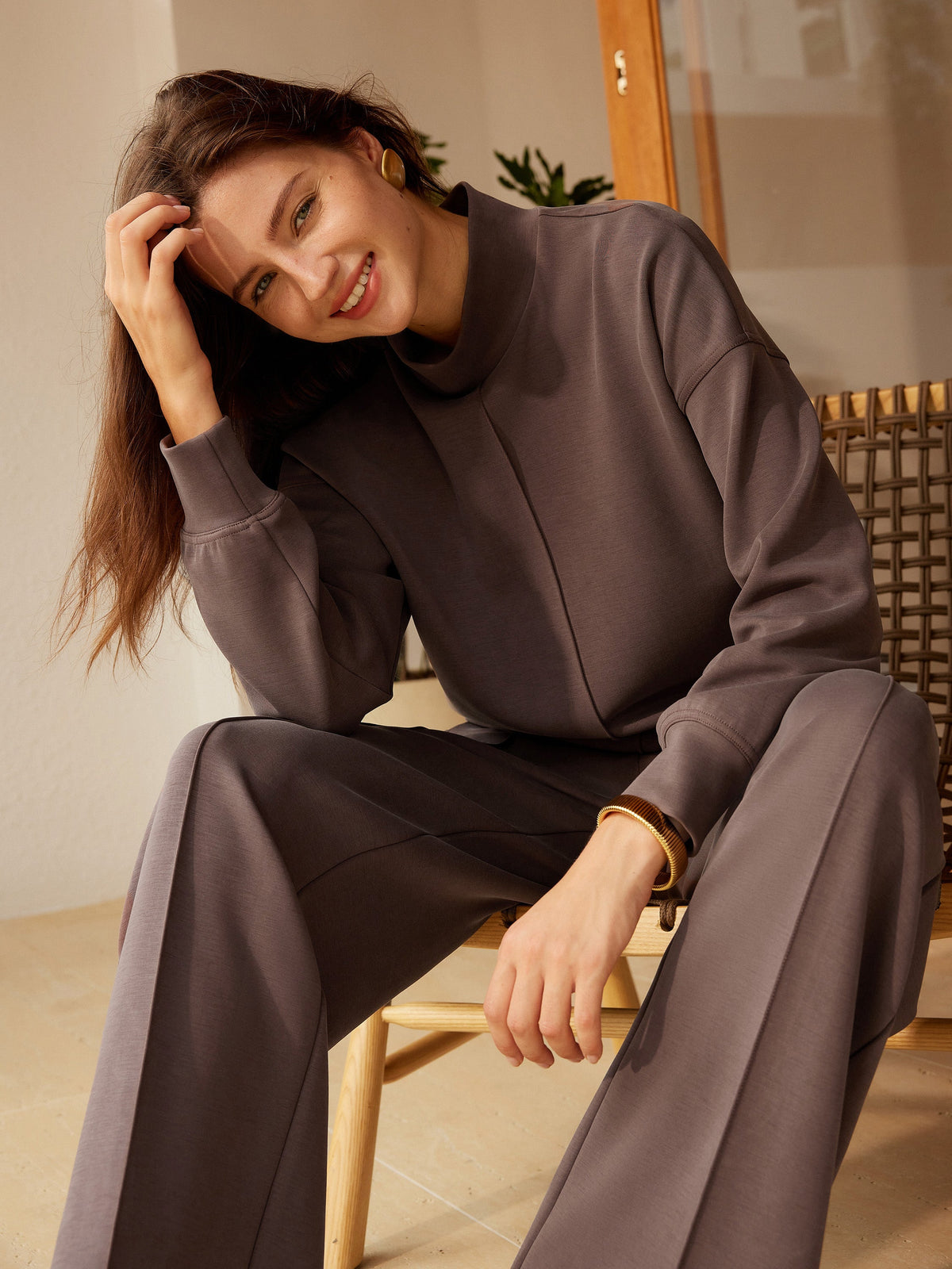Modal Spacer Mockneck Long Sleeve Pullover Shirt — original photo 3