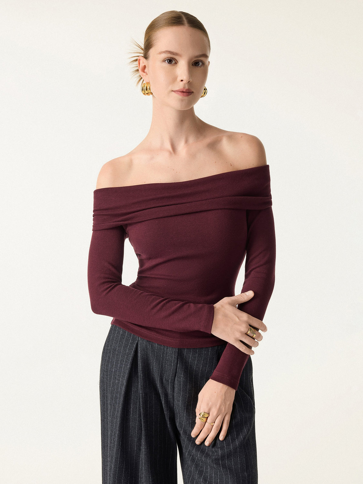 LiteWarm Convertible Neck Long Sleeve Built-In Bra Top — original photo 3