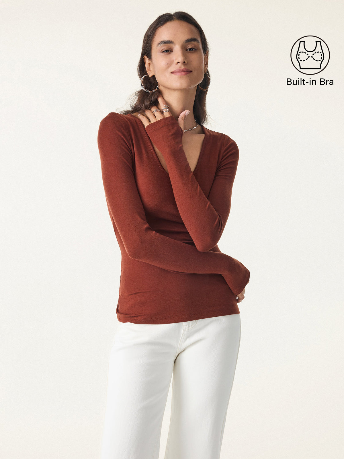 Lyocell Cashmere Scoop Neck Thumbhole Bra Top — original photo 1