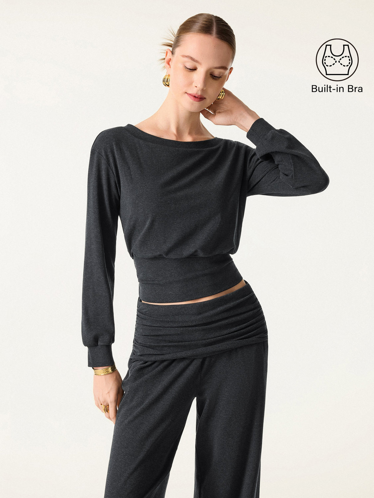 Non-Itchy Wool Blend Boatneck Built-In Bra Top — original photo 1