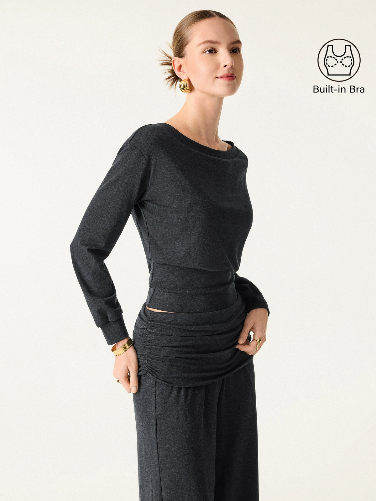 Non-Itchy Wool Blend Boatneck Built-In Bra Top — original photo 3