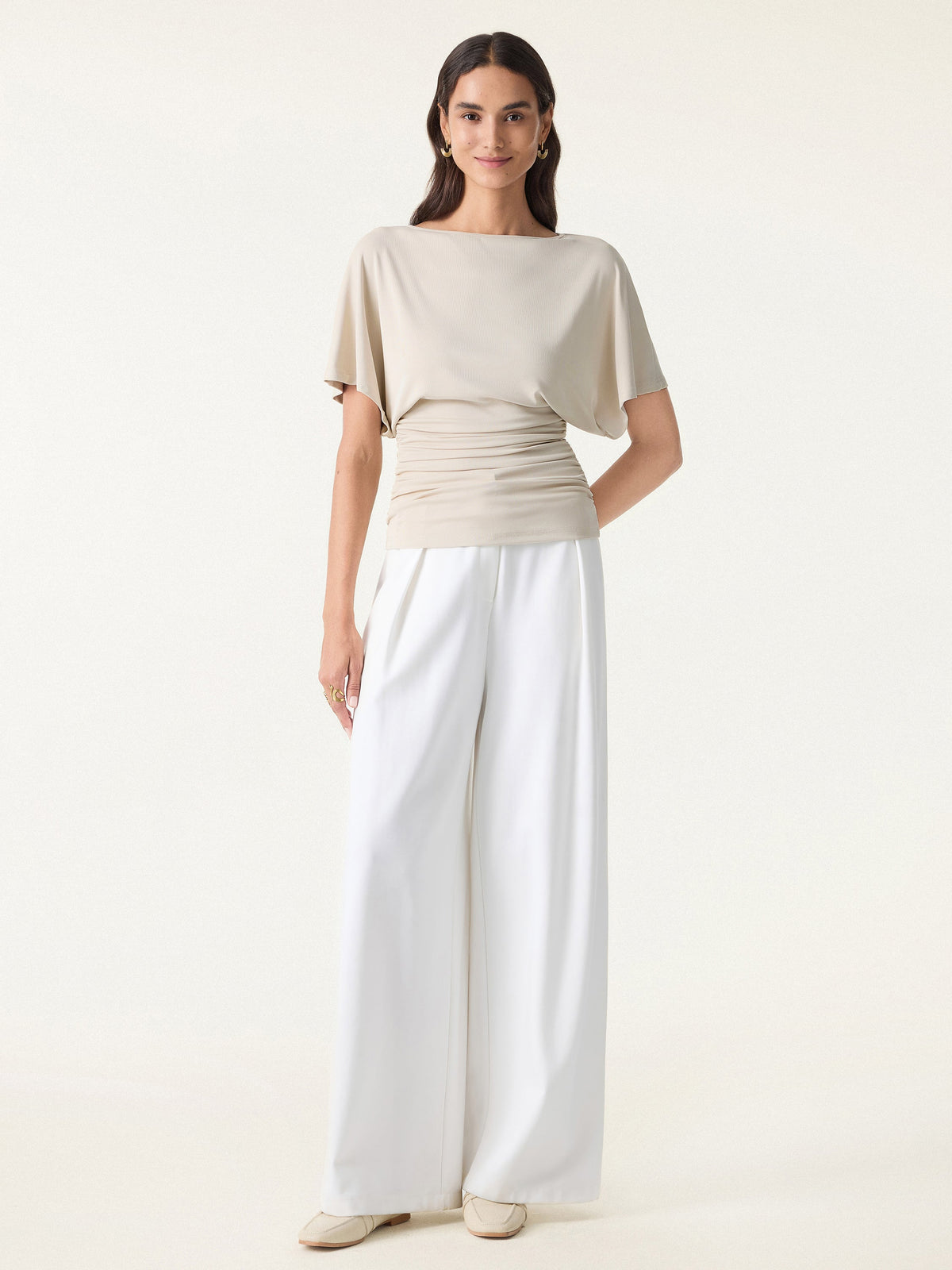 Effortless Boatneck Batwing Sleeve Side Ruched Top — original photo 1