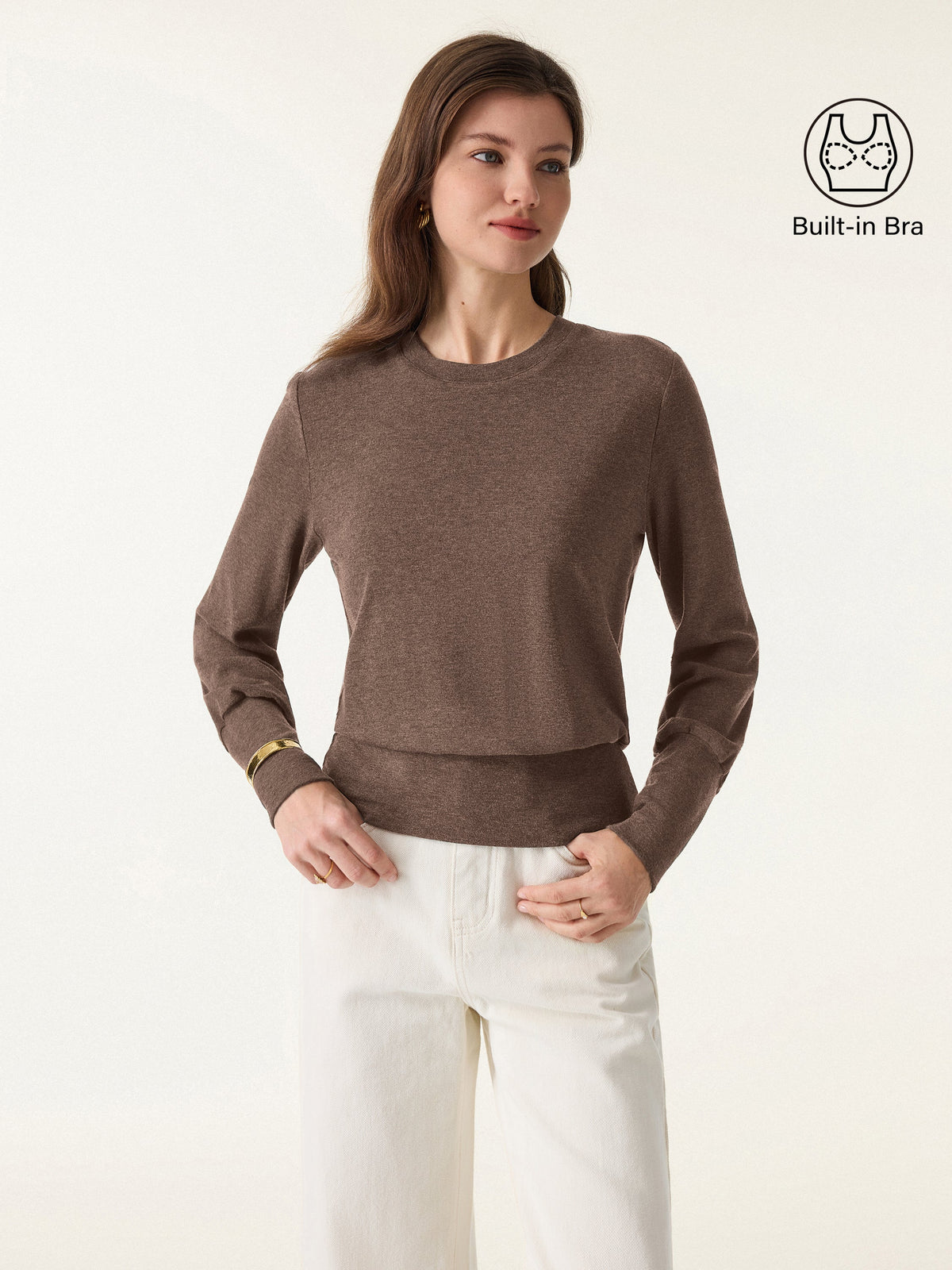 ProWarm Elevated Crewneck Brushed Built-In Bra Top with Banded Hem — original photo 1