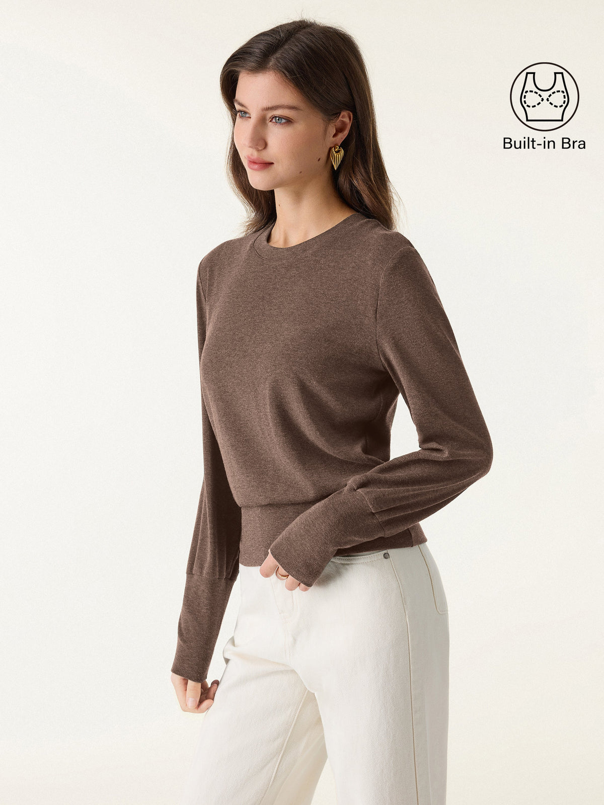 ProWarm Elevated Crewneck Brushed Built-In Bra Top with Banded Hem — original photo 4
