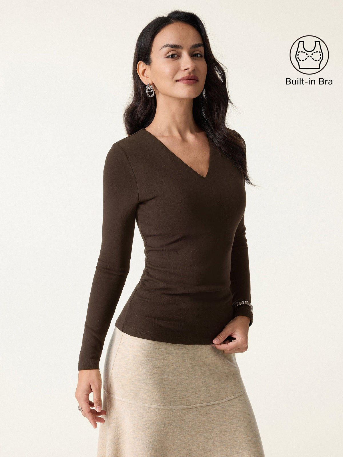 ProWarm V-Neck Long Sleeve Side-Tuck Built-In Bra Top — original photo 3
