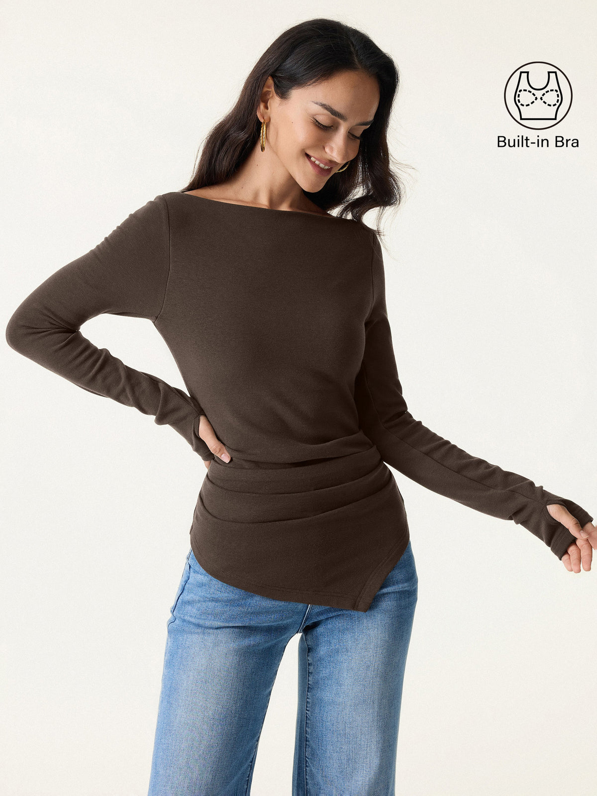 ProWarm Boatneck Side Tucks Asymmetrical Built-In Bra Top — original photo 12