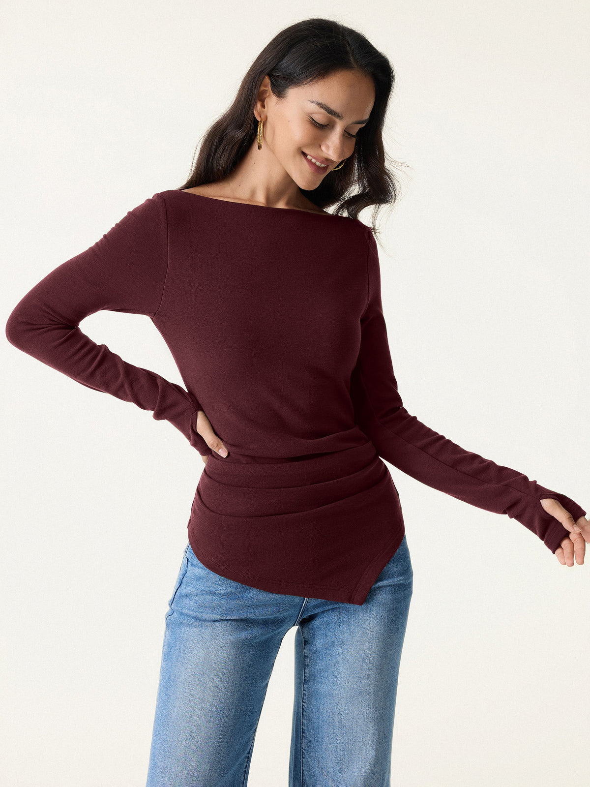 ProWarm Boatneck Side Tucks Asymmetrical Built-In Bra Top — original photo 19