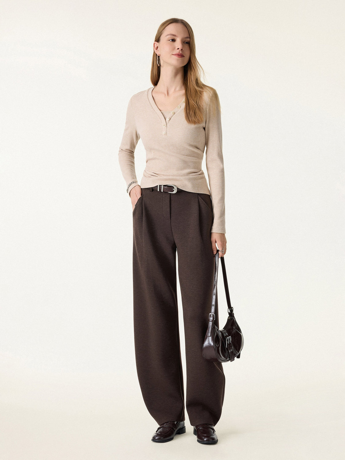 Cozy Knit Mid Rise Barrel Leg Pull-on Pants — original photo 3