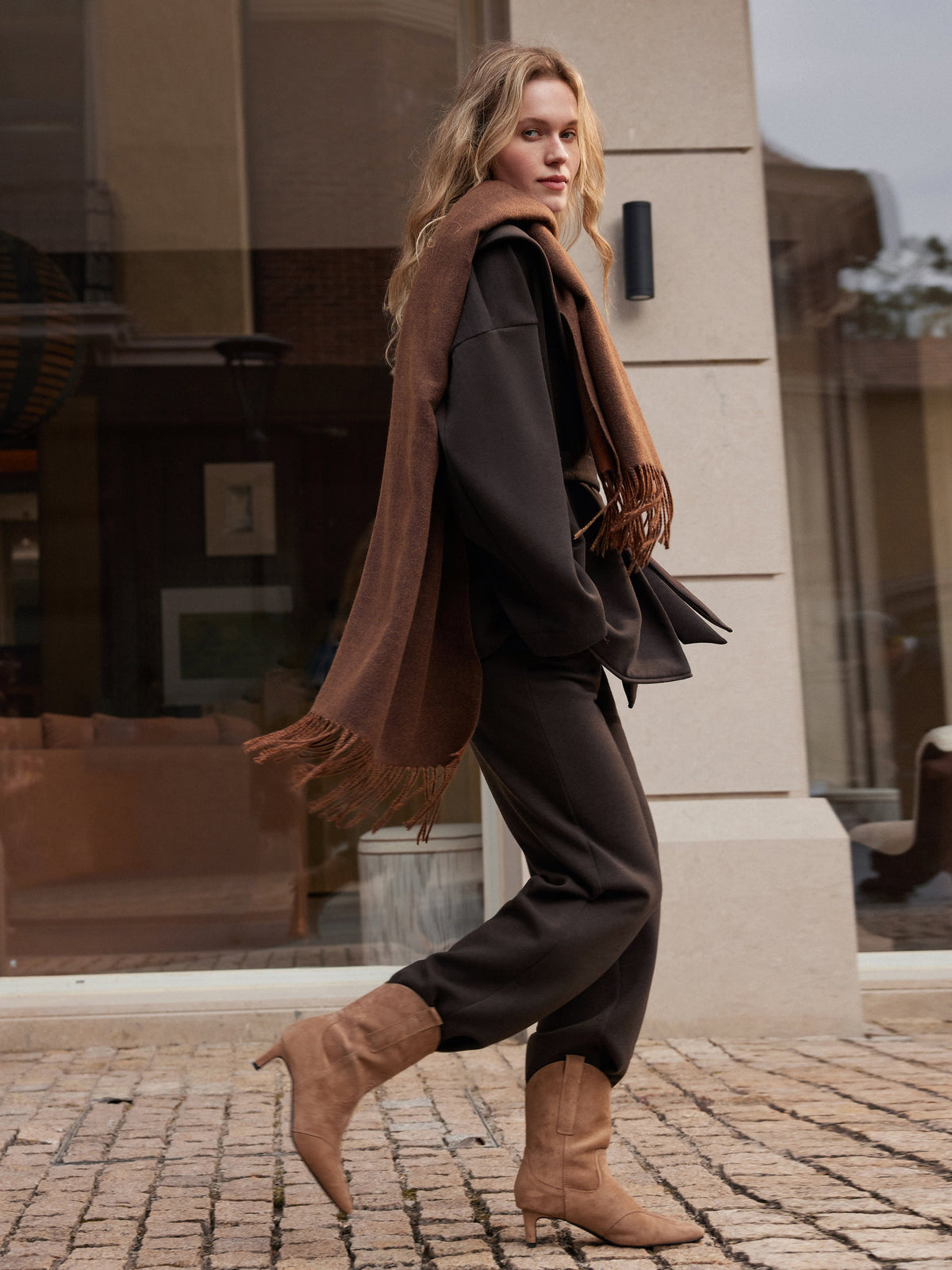 2Pcs Set Petite Belted Shawl Collar Robe Jacket & Straight Pants with Pockets — original photo 4