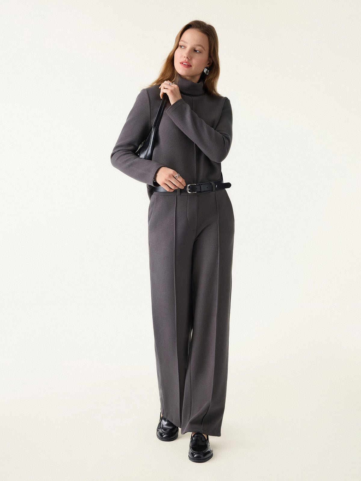 2Pcs Set FuzzLuxe Turtleneck Top & Regular High Waisted Straight Leg Pull On Pant — original photo 5
