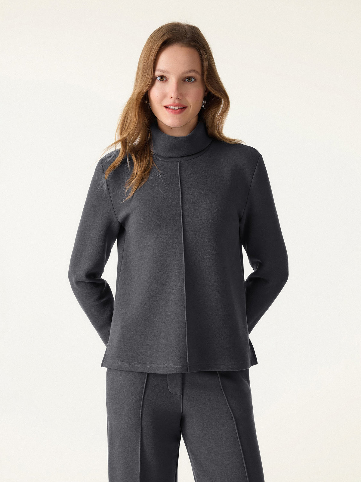 2Pcs Set FuzzLuxe Turtleneck Top & Regular High Waisted Straight Leg Pull On Pant — original photo 6