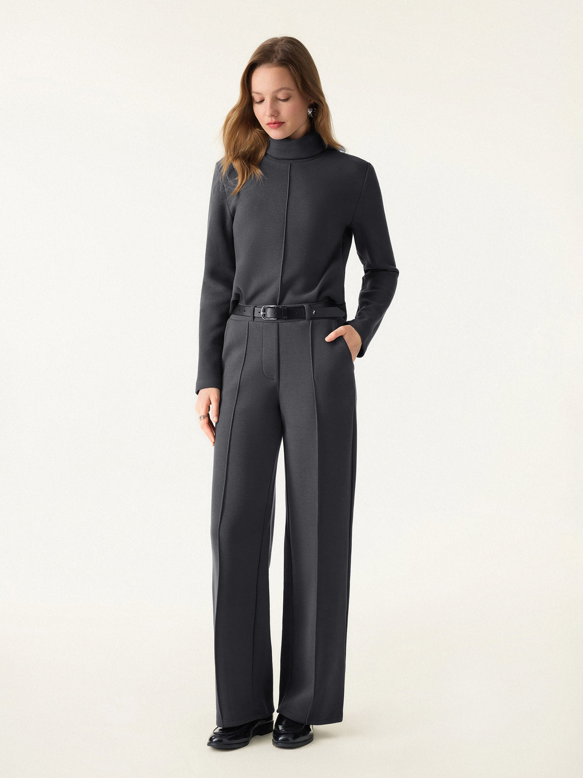 2Pcs Set FuzzLuxe Turtleneck Top & Regular High Waisted Straight Leg Pull On Pant — original photo 4