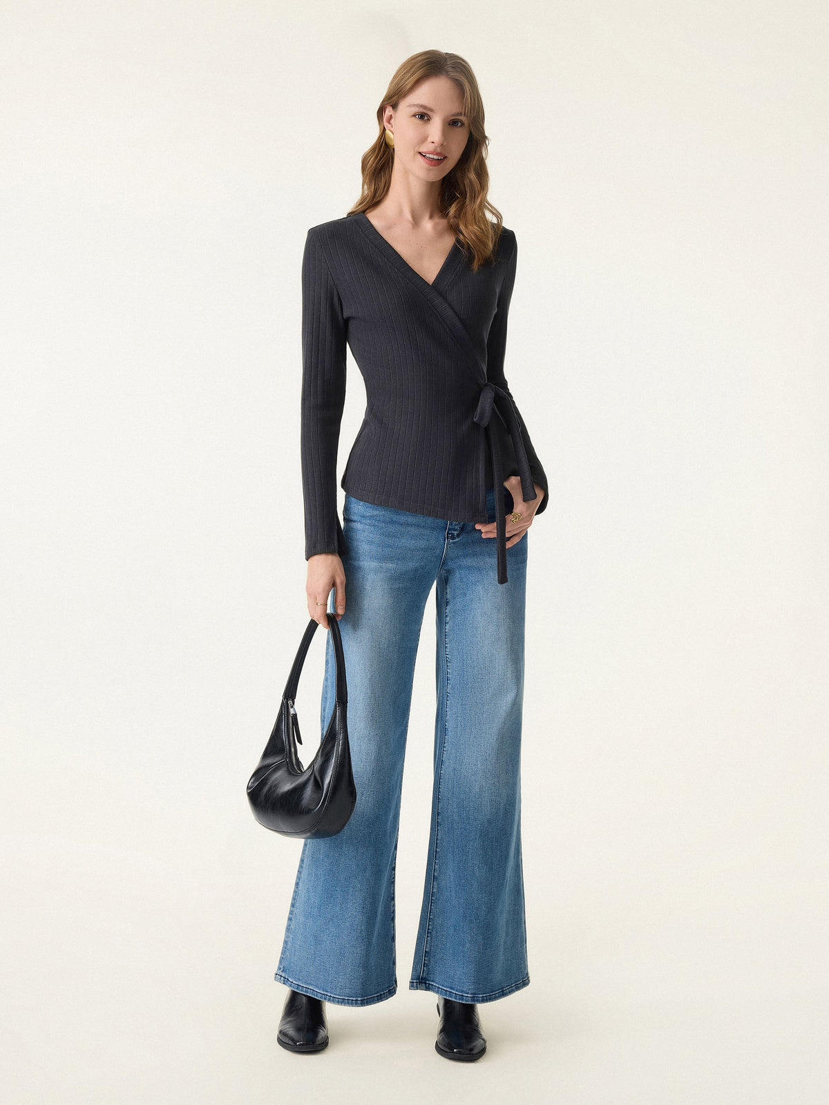 MaxWarm Wide Ribbed Crossover Long Sleeve Tie-Waist Top — original photo 2