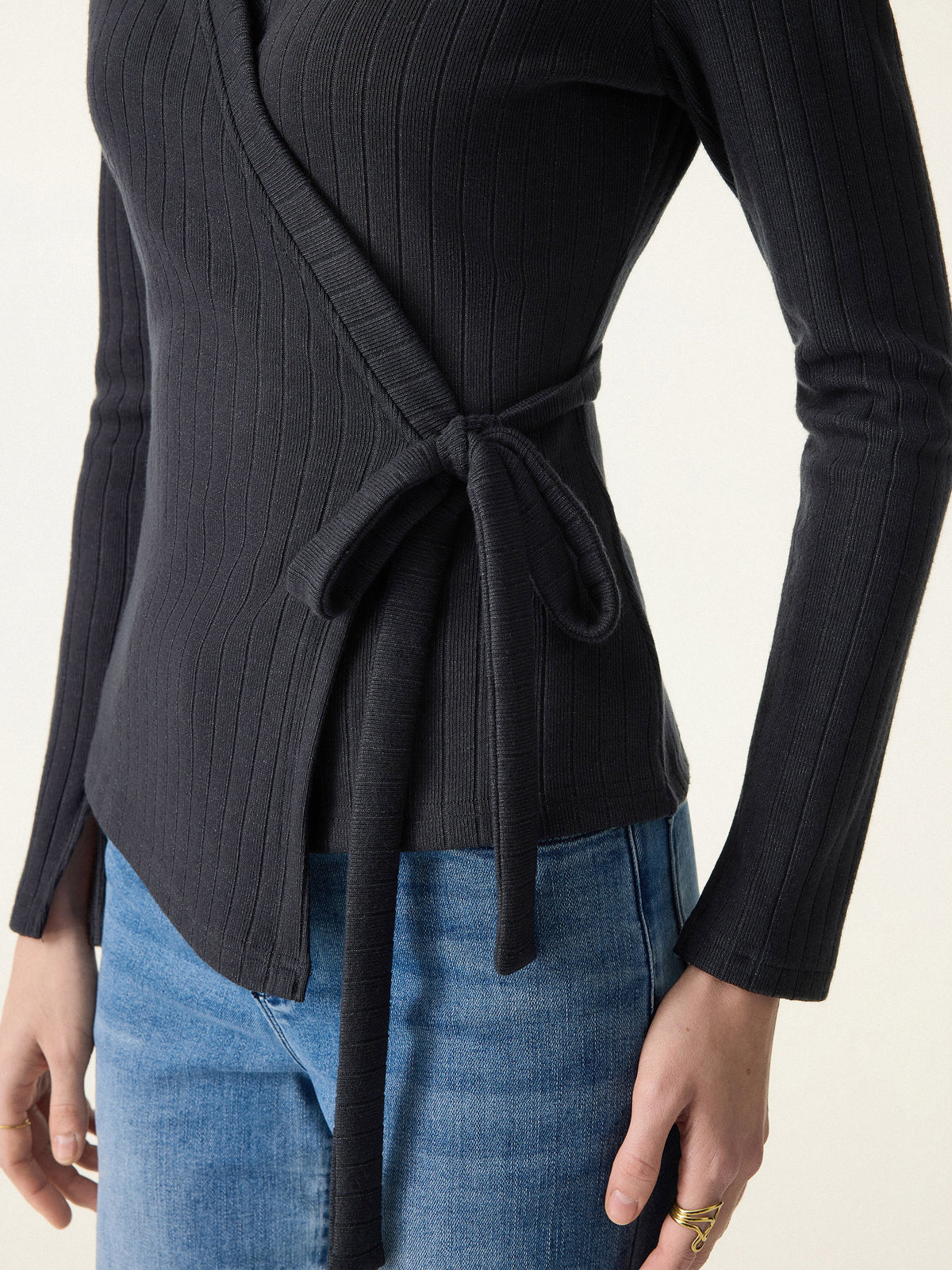 MaxWarm Wide Ribbed Crossover Long Sleeve Tie-Waist Top — original photo 5