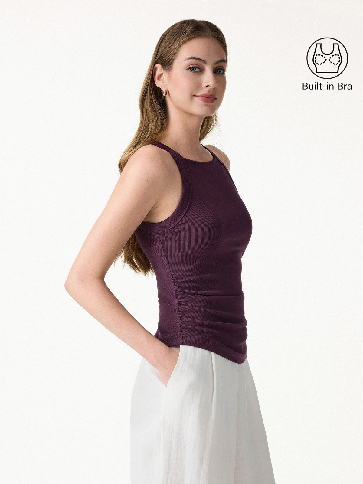 Plantive Chic Square Neck Ruched Rib Built-In Bra Tank — original photo 1
