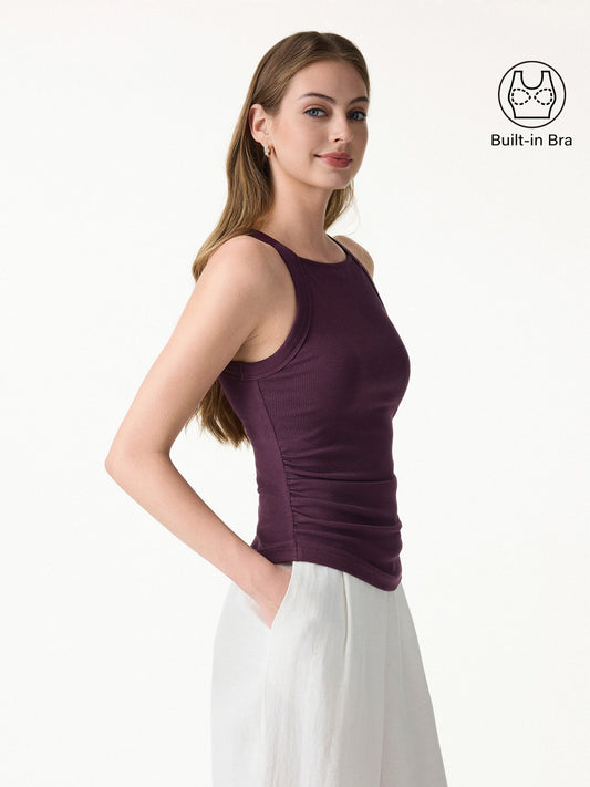 Plantive Chic Square Neck Ruched Rib Built-In Bra Tank — original photo 1