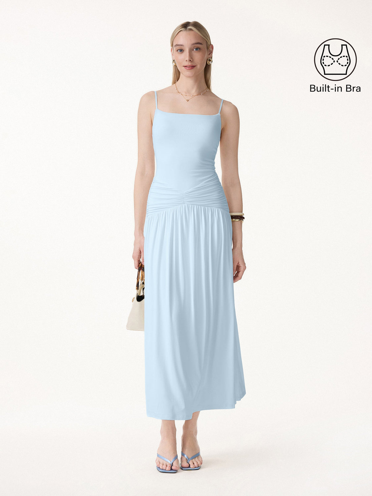 Not-See-Thru Spaghetti Gathered Maxi Built-In Bra Dress — original photo 12