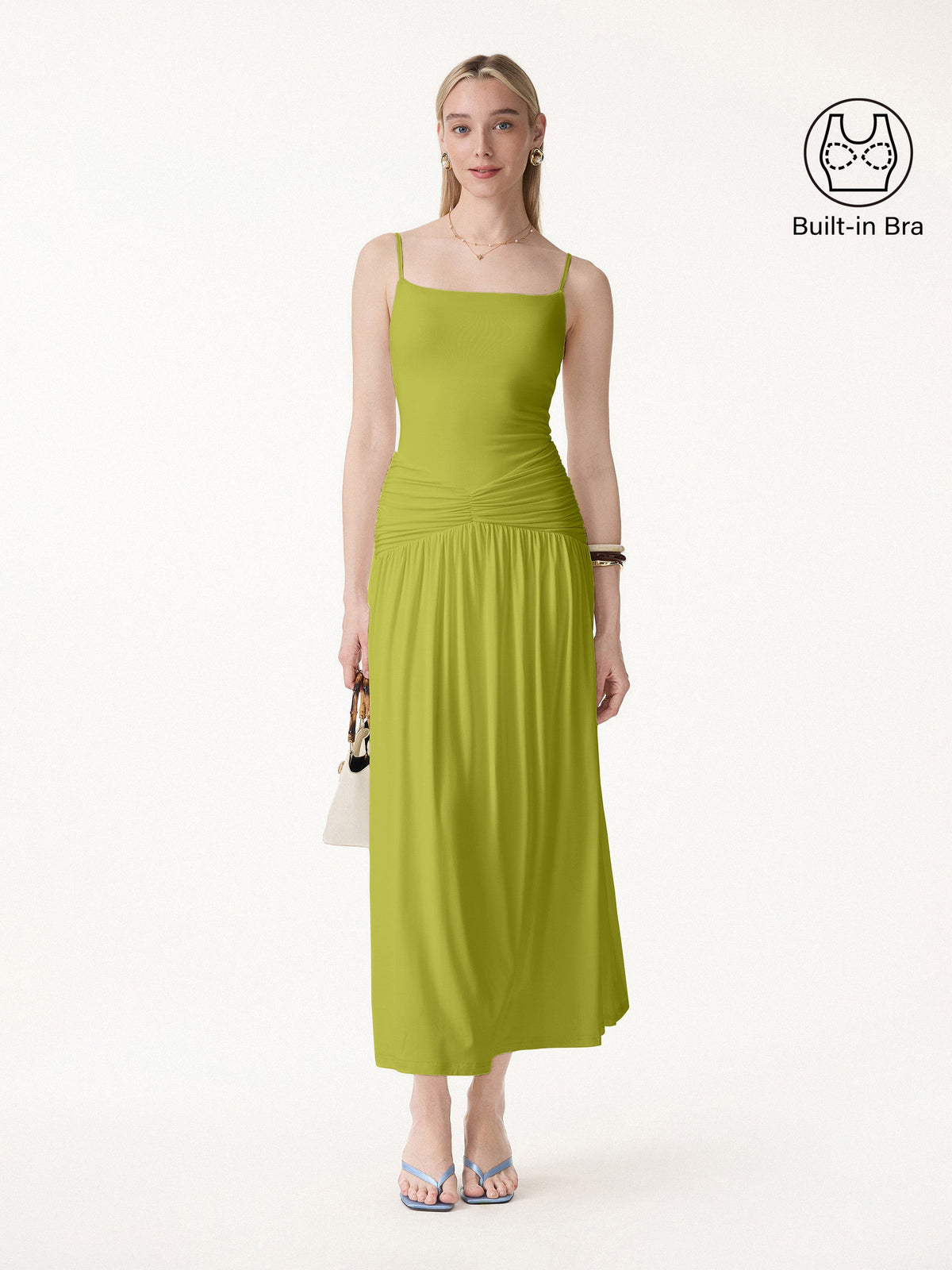 Not-See-Thru Spaghetti Gathered Maxi Built-In Bra Dress — original photo 1