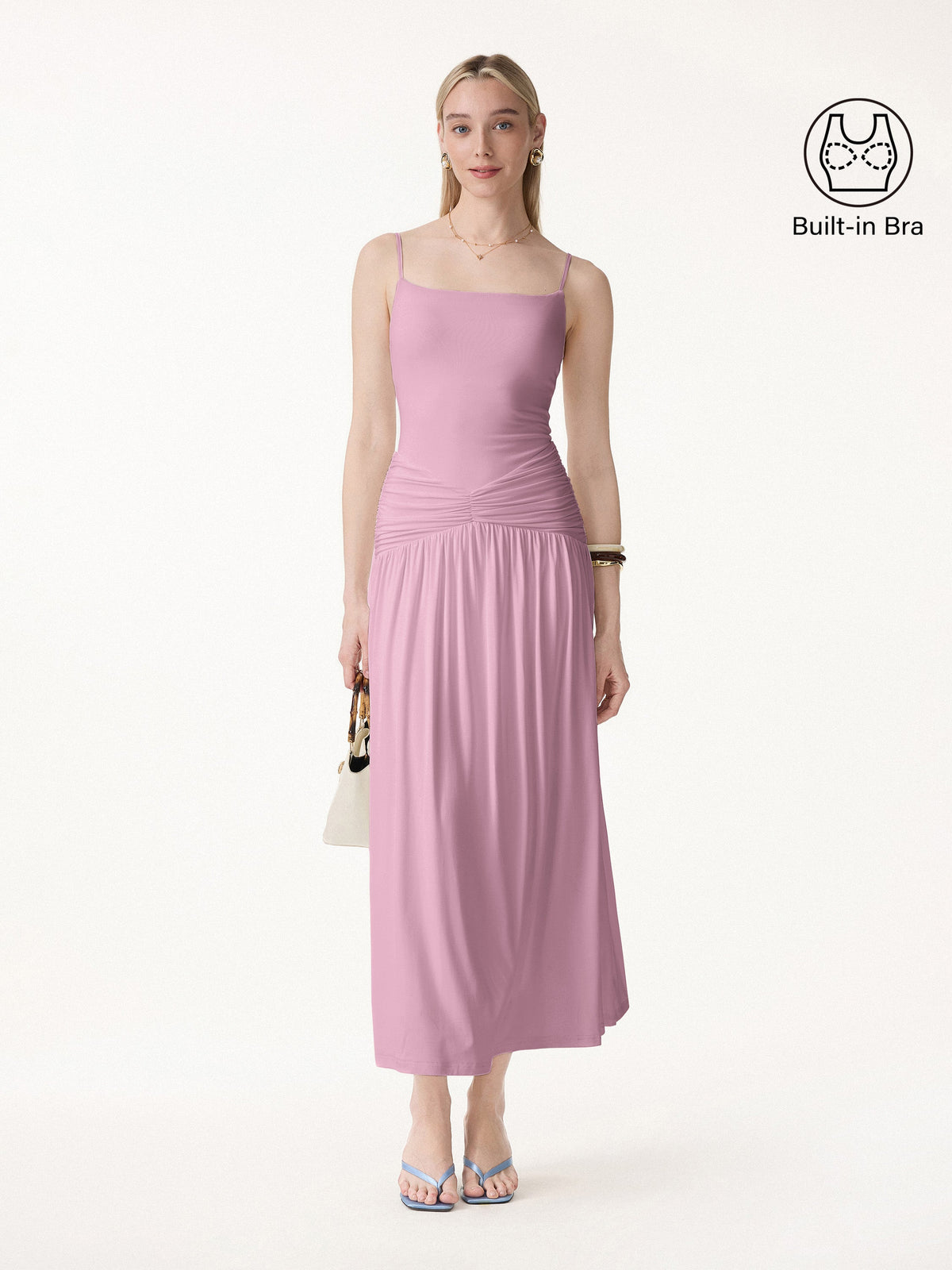 Not-See-Thru Spaghetti Gathered Maxi Built-In Bra Dress — original photo 10