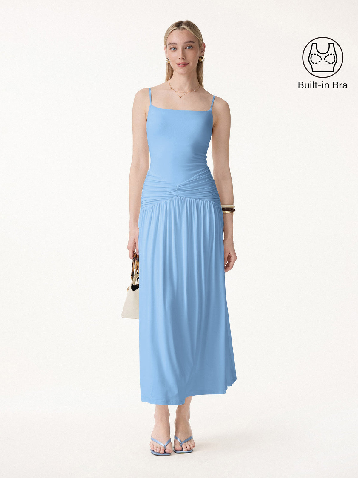 Not-See-Thru Spaghetti Gathered Maxi Built-In Bra Dress — original photo 8