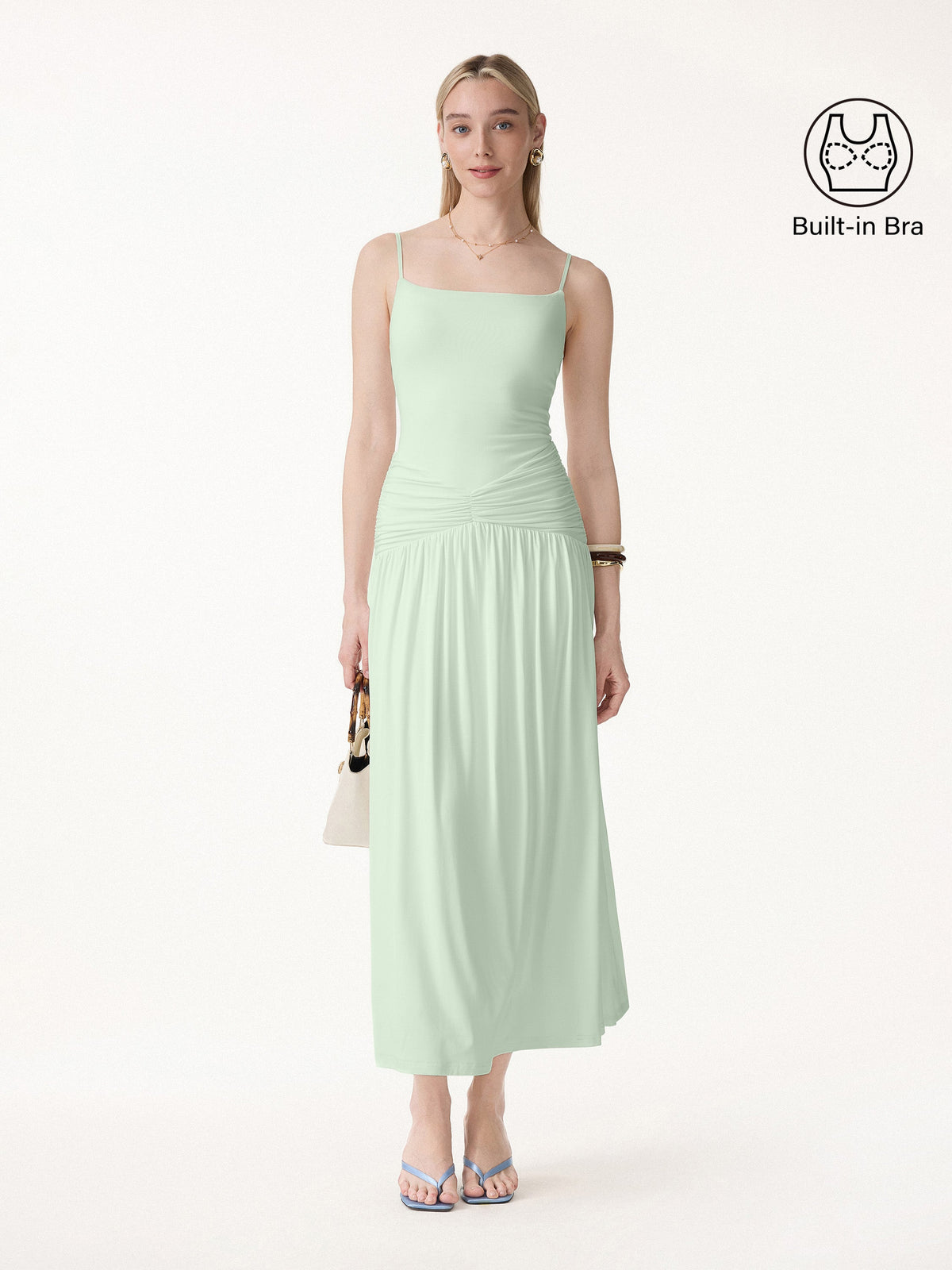 Not-See-Thru Spaghetti Gathered Maxi Built-In Bra Dress — original photo 14