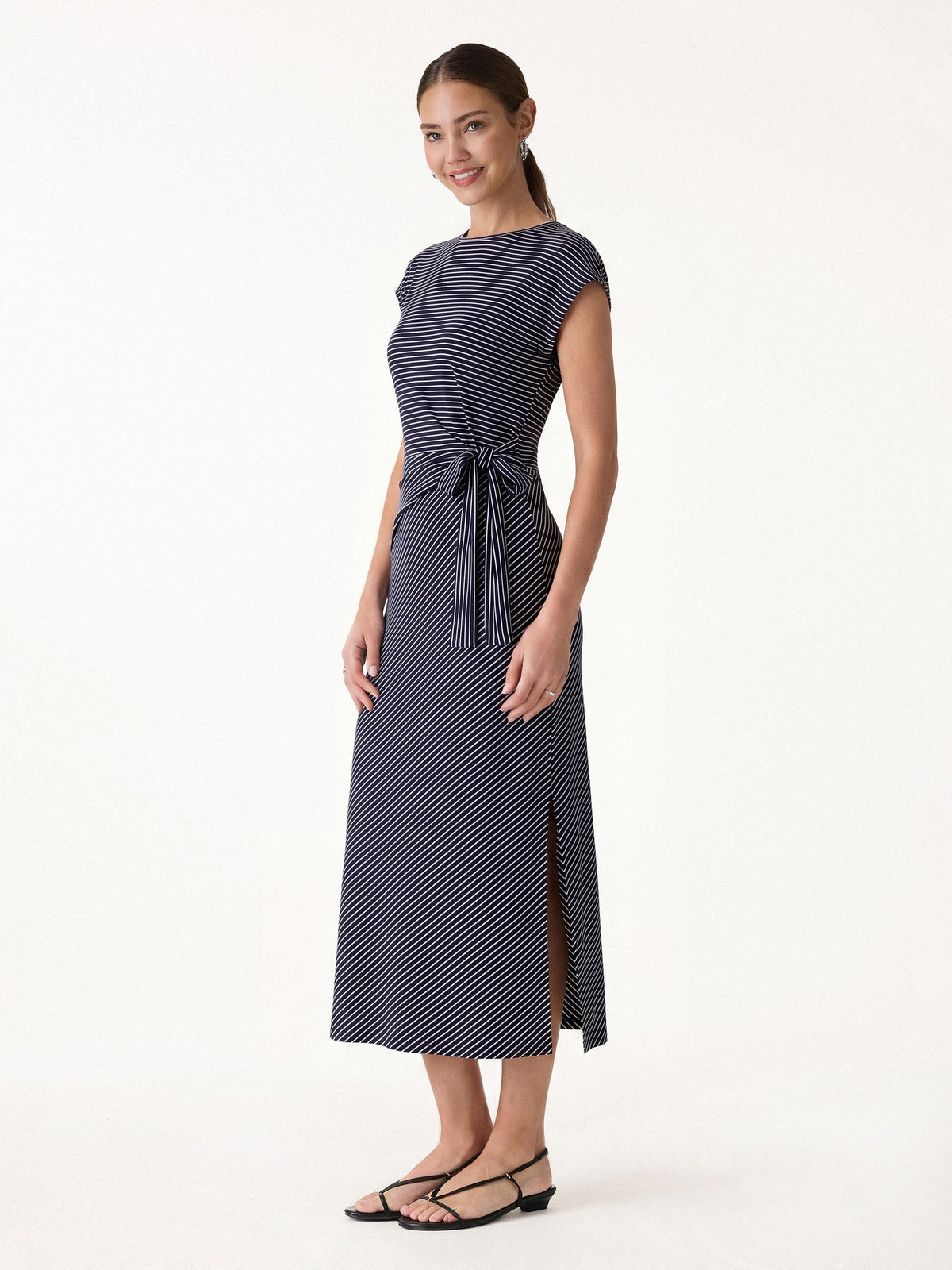 Striped Relaxed Midi Dress with Self-Tie — original photo 7