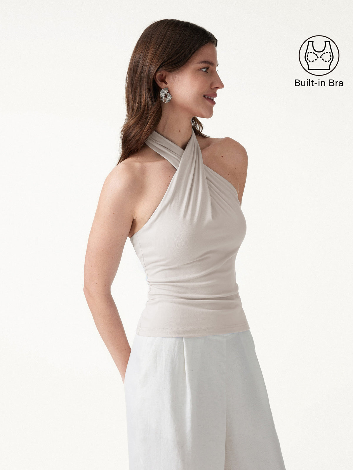 Criss Cross Halter Neck Going-Out Built-In Bra Top — original photo 9