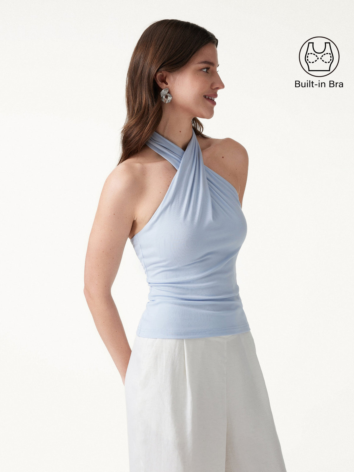 Criss Cross Halter Neck Going-Out Built-In Bra Top — original photo 1