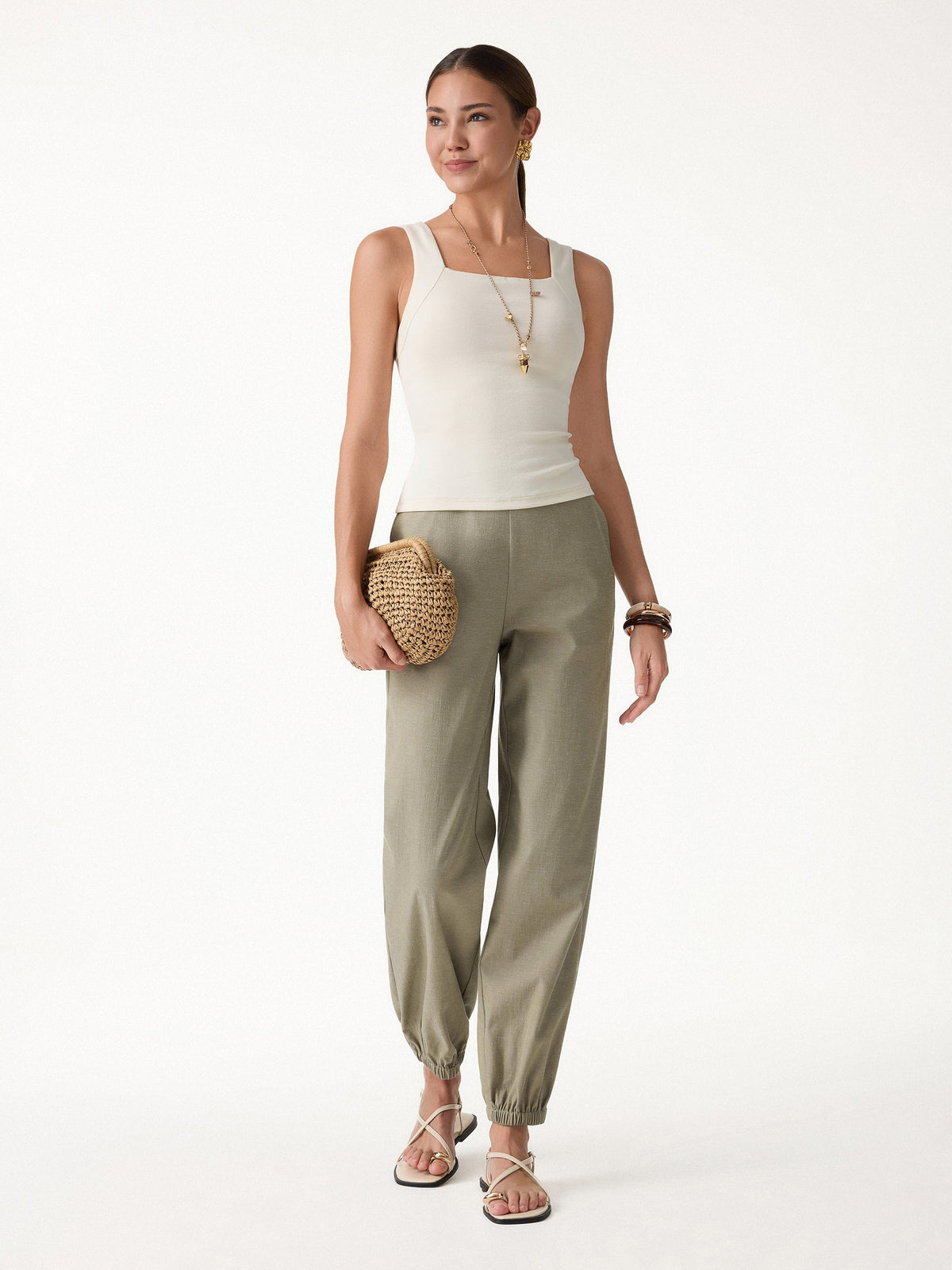Linen-like High-Rise Balloon Jogger Pants with Pockets — original photo 2