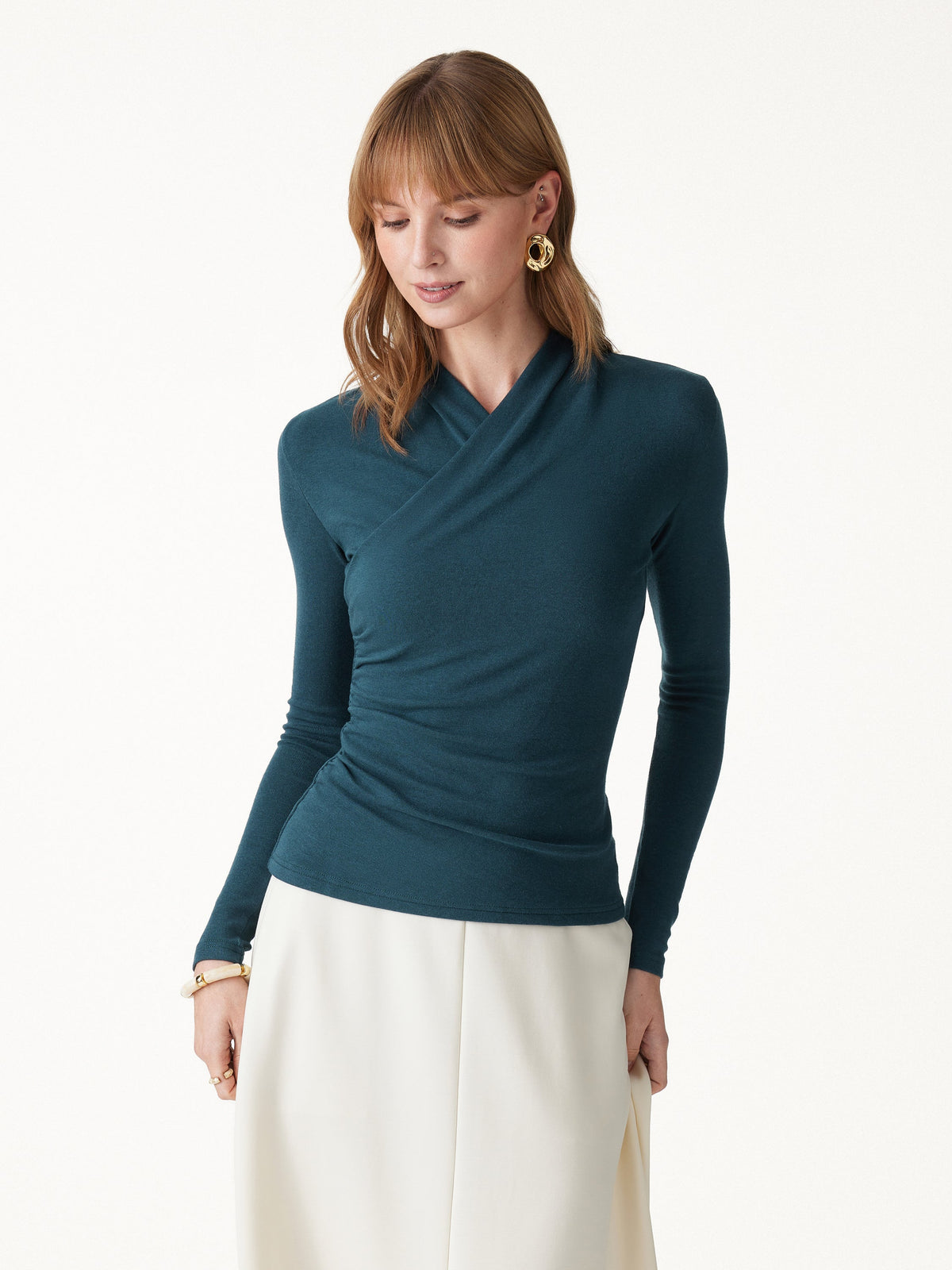 LiteWarm Surplice Long Sleeve Ruched Top — original photo 3