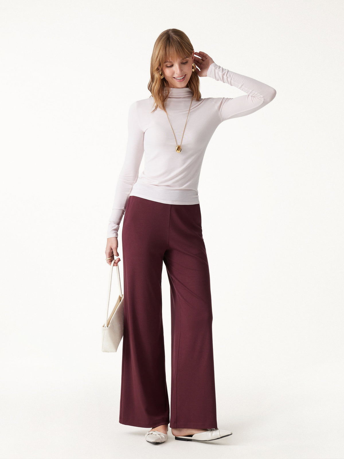 Lyocell Wool Mid Rise Wide Leg Pull-on Pant with Pockets — original photo 5