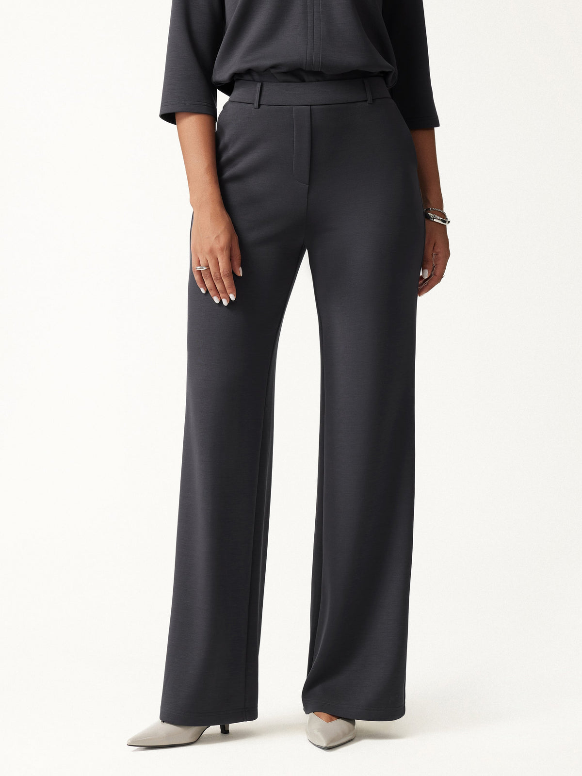 2Pcs Set V-Neck Elbow Sleeve Top & High-Rise Wide Leg Pants with Pockets — original photo 8