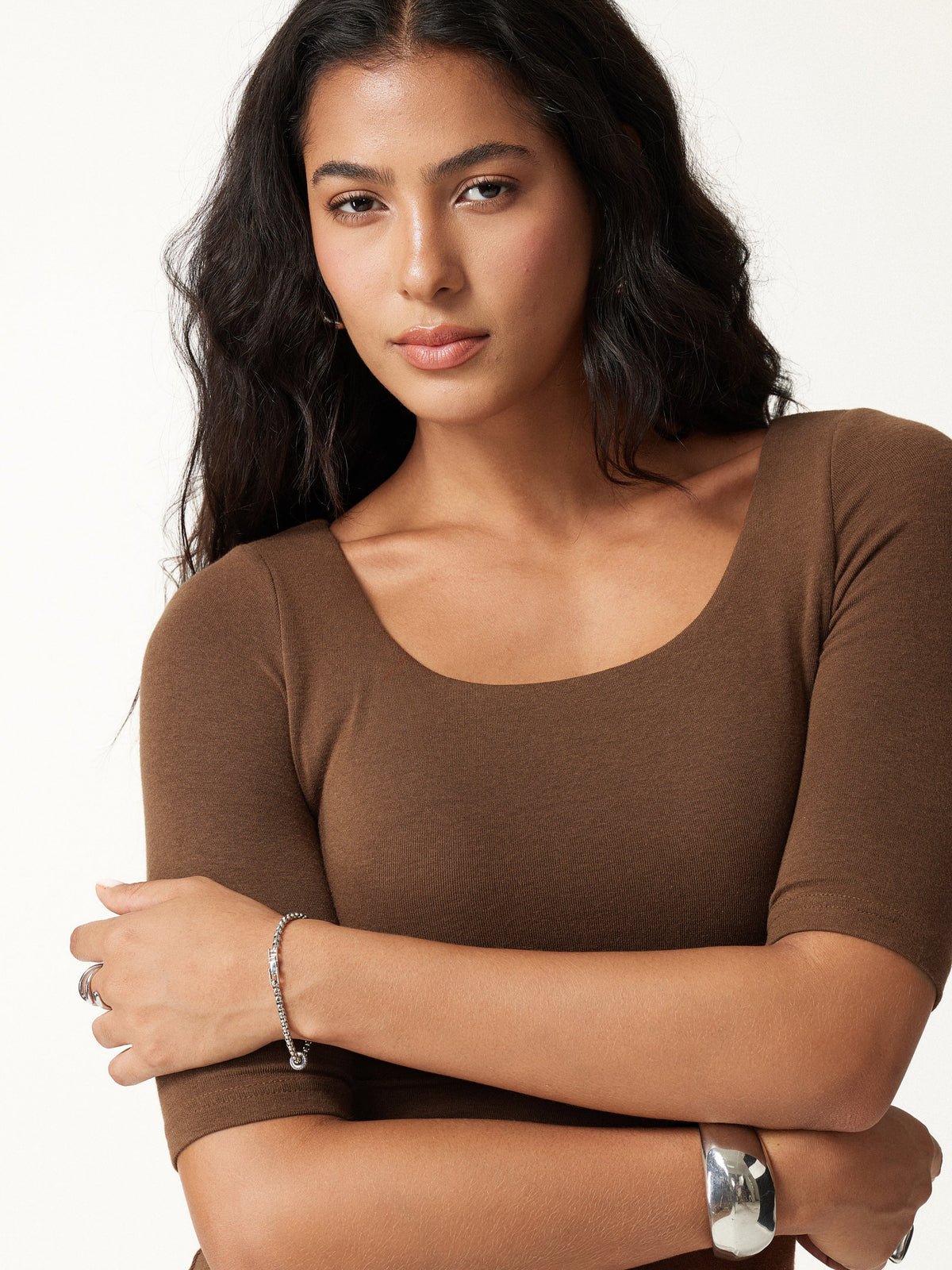 LiteWarm Essential Elbow Length Sleeve Square Neck Built-In Bra Tops — original photo 6