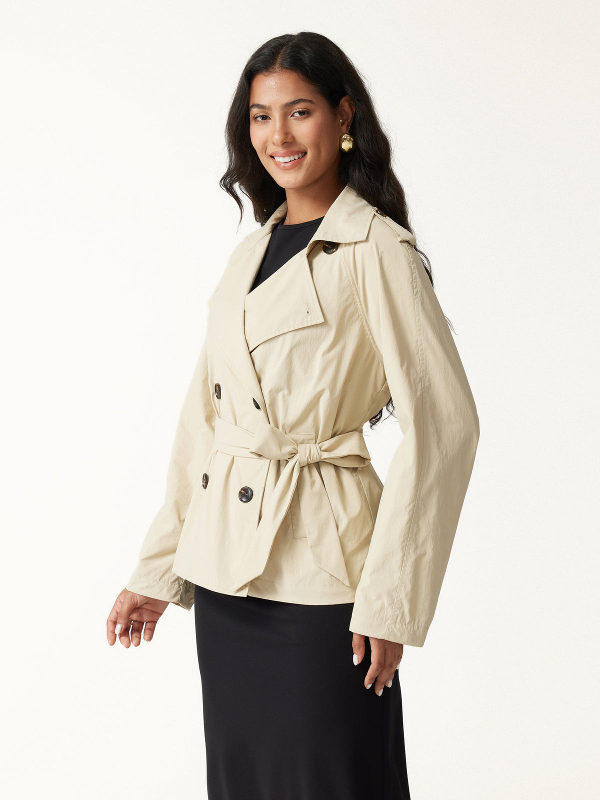 Packable Water-Repellent Peak Collar Trench Jacket with Pockets — original photo 2