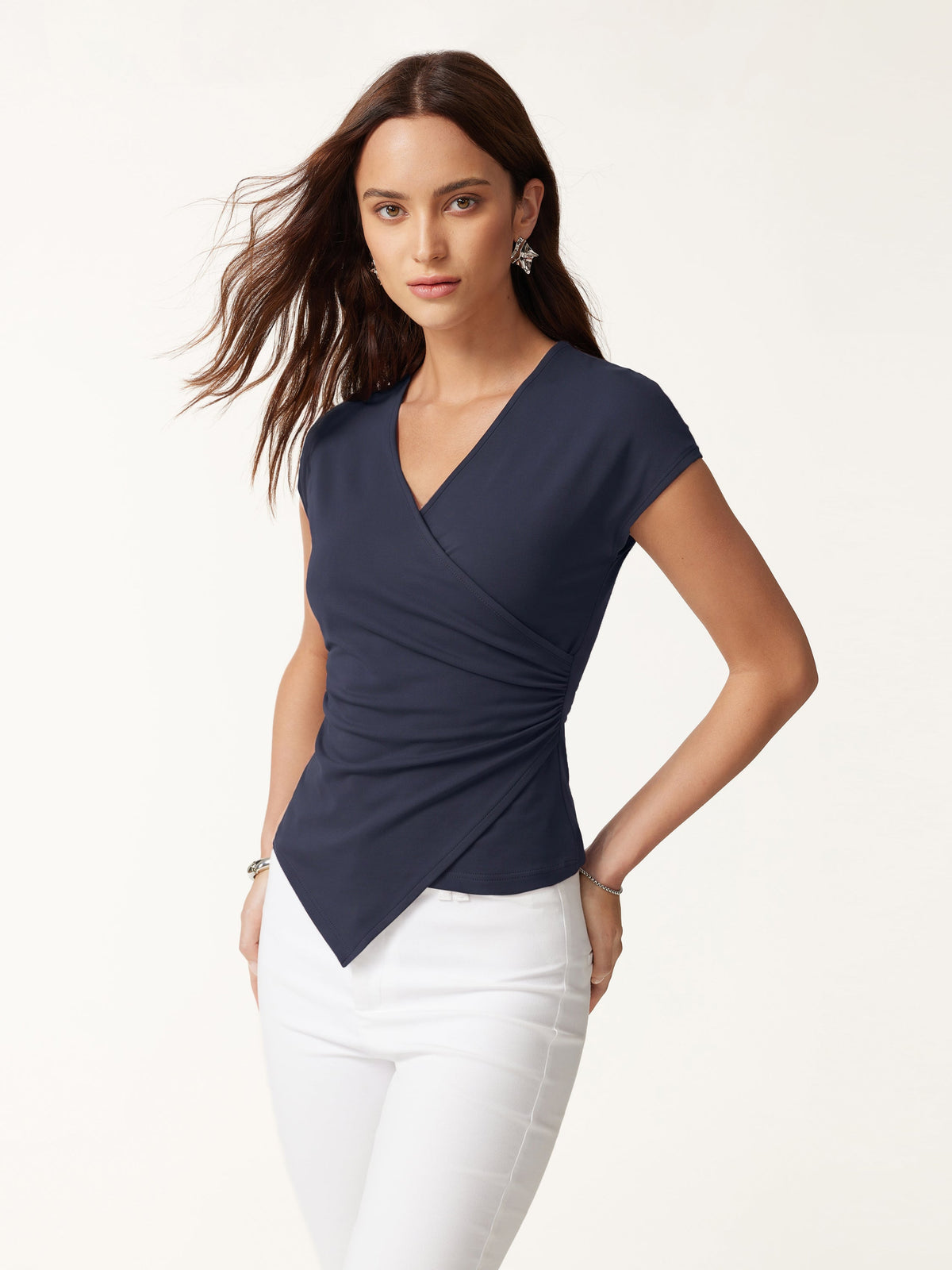 Lyocell Wool Surplice Cap Sleeve Asymmetrical Top — original photo 1