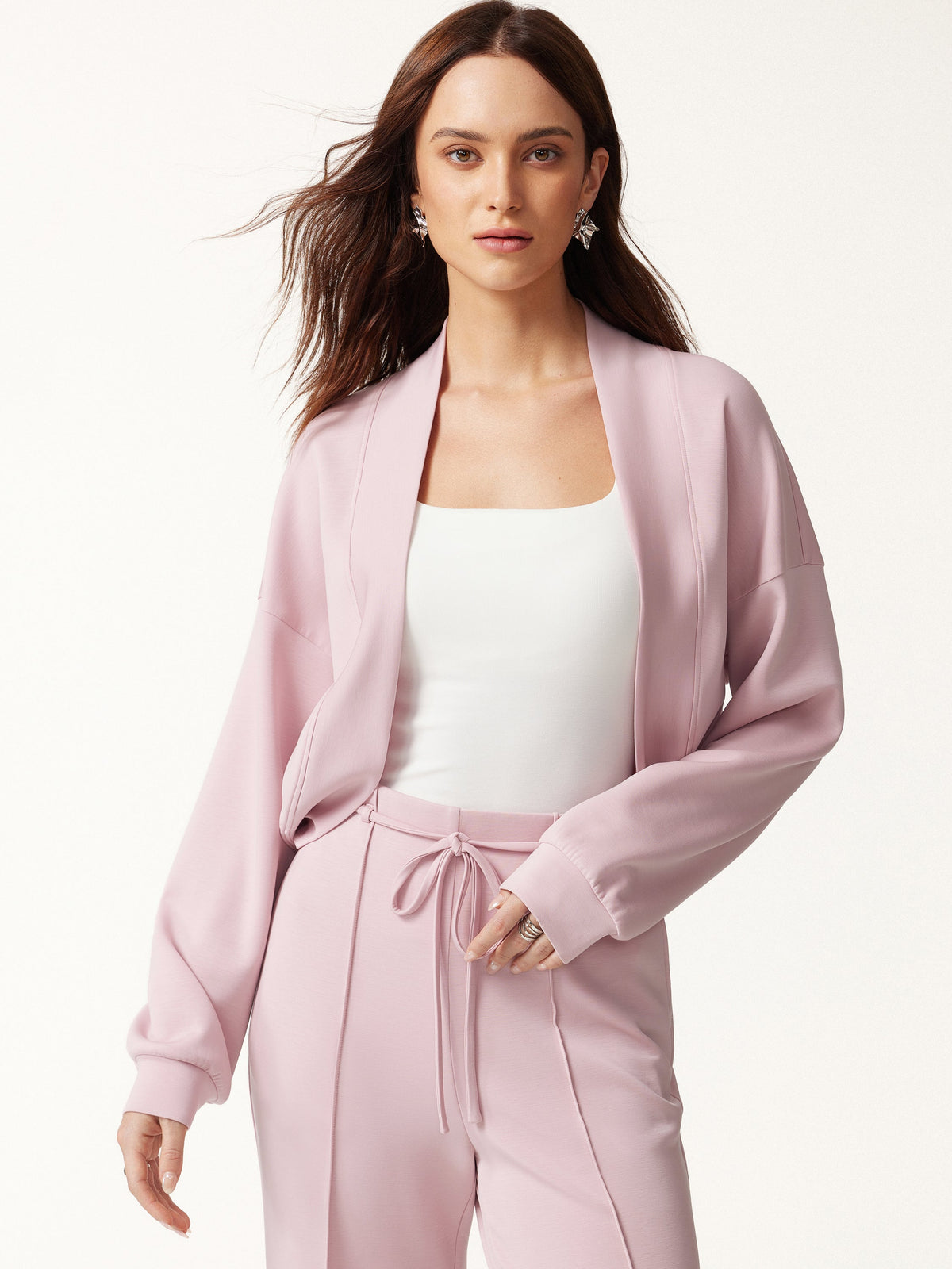 Lyocell Spacer Knit Long Sleeve Drop-Shoulder Shrug Cardigan — original photo 3