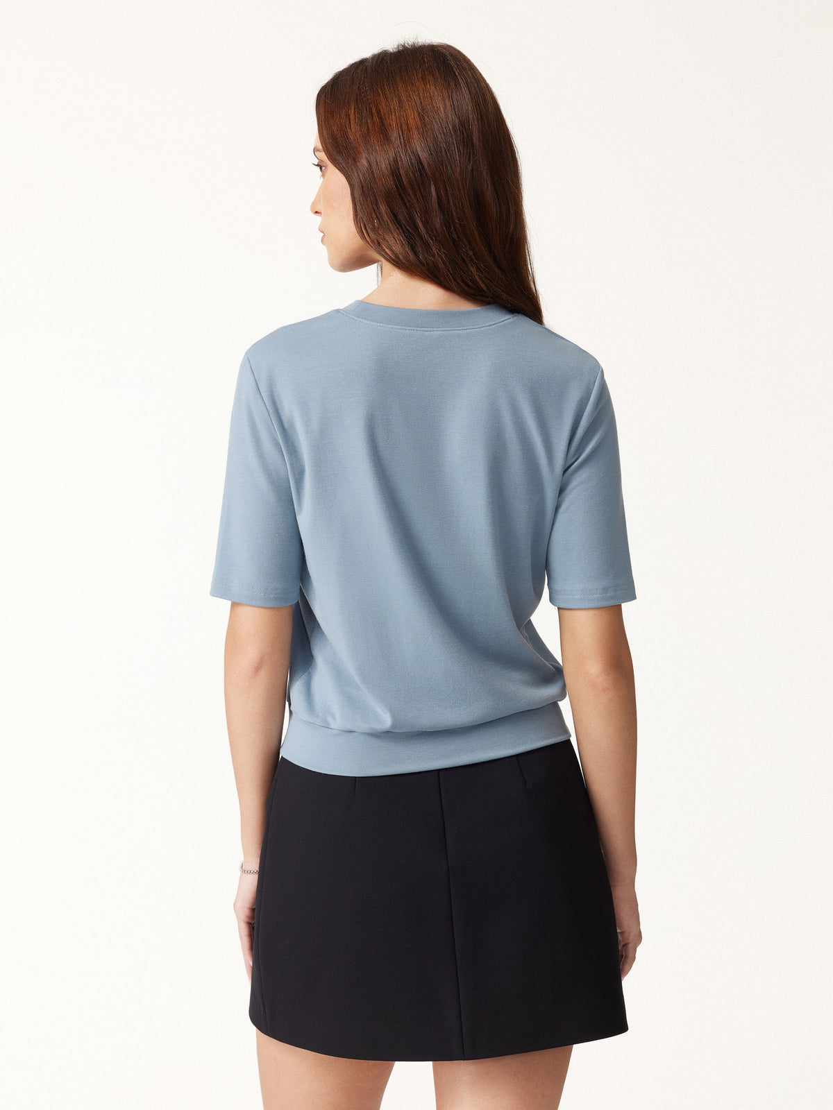 Lyocell Wool Crewneck Built-In Bra Top with Banded Hem — original photo 4