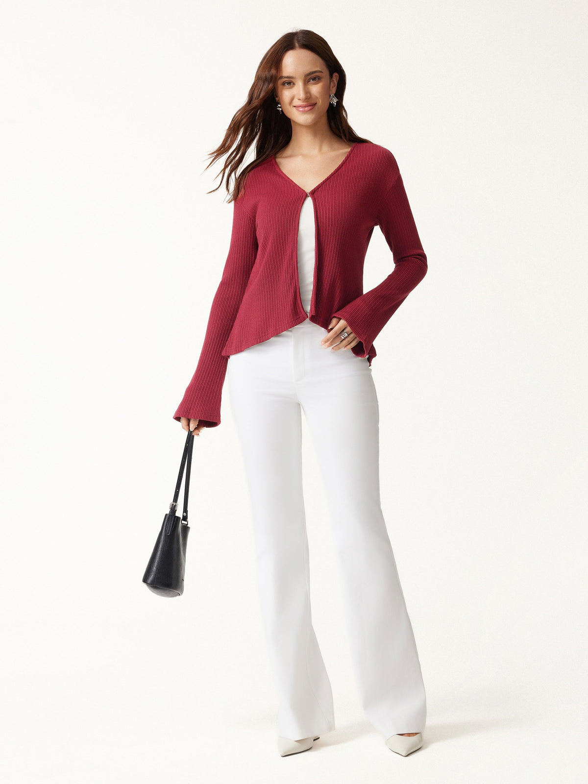 V Neck Flare Long Sleeve Cardigan — original photo 5