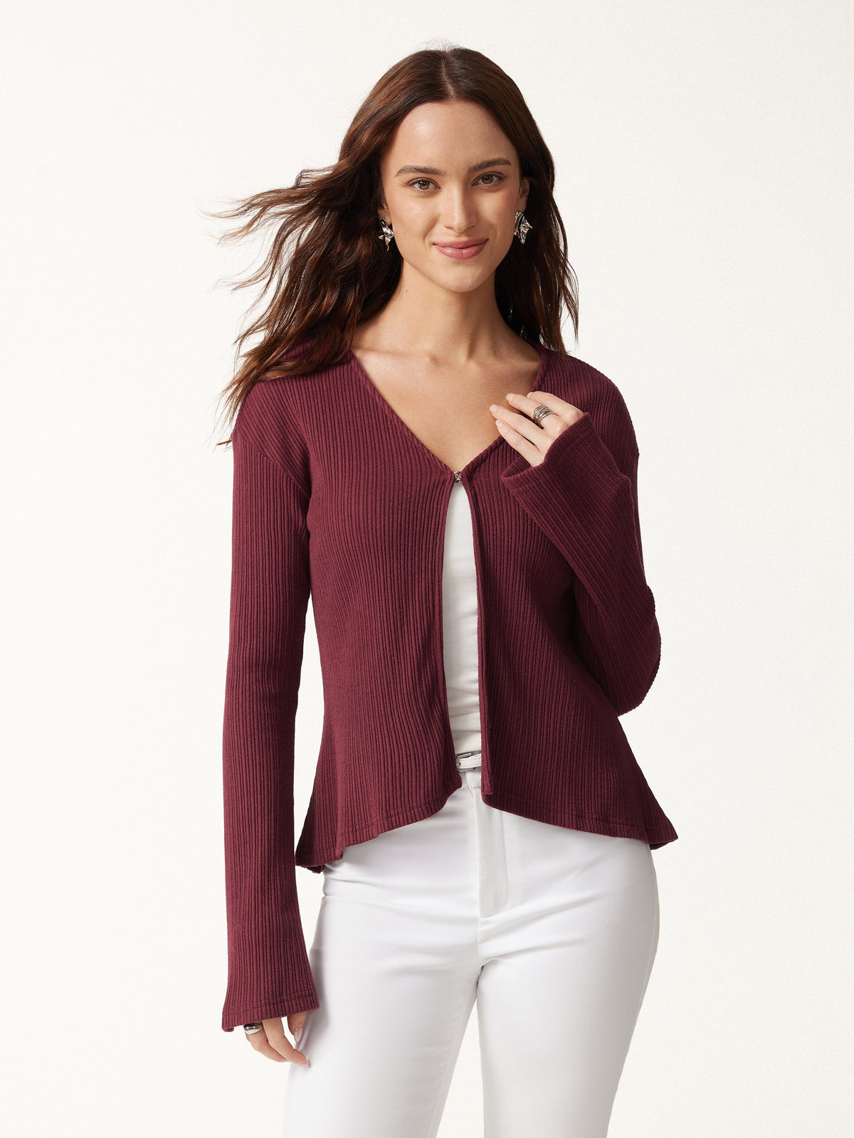 V Neck Flare Long Sleeve Cardigan — original photo 10