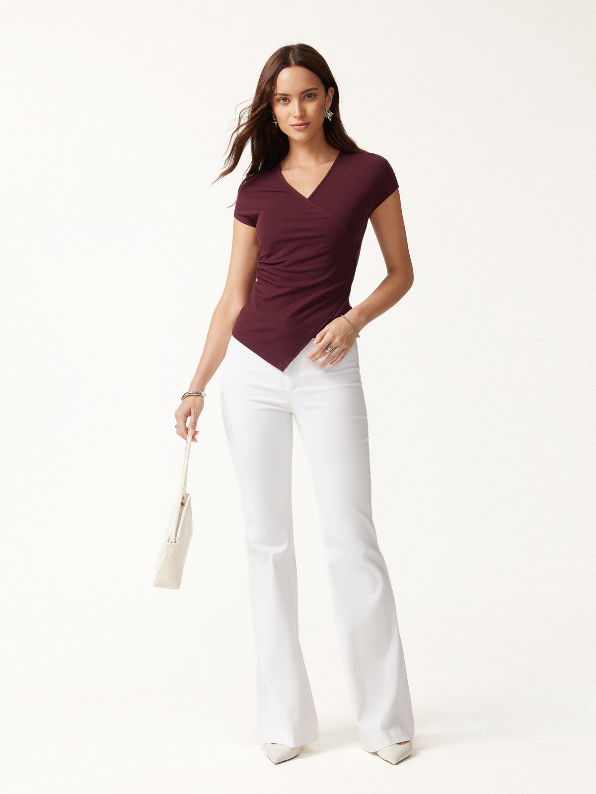 Lyocell Wool Surplice Cap Sleeve Asymmetrical Top — original photo 2