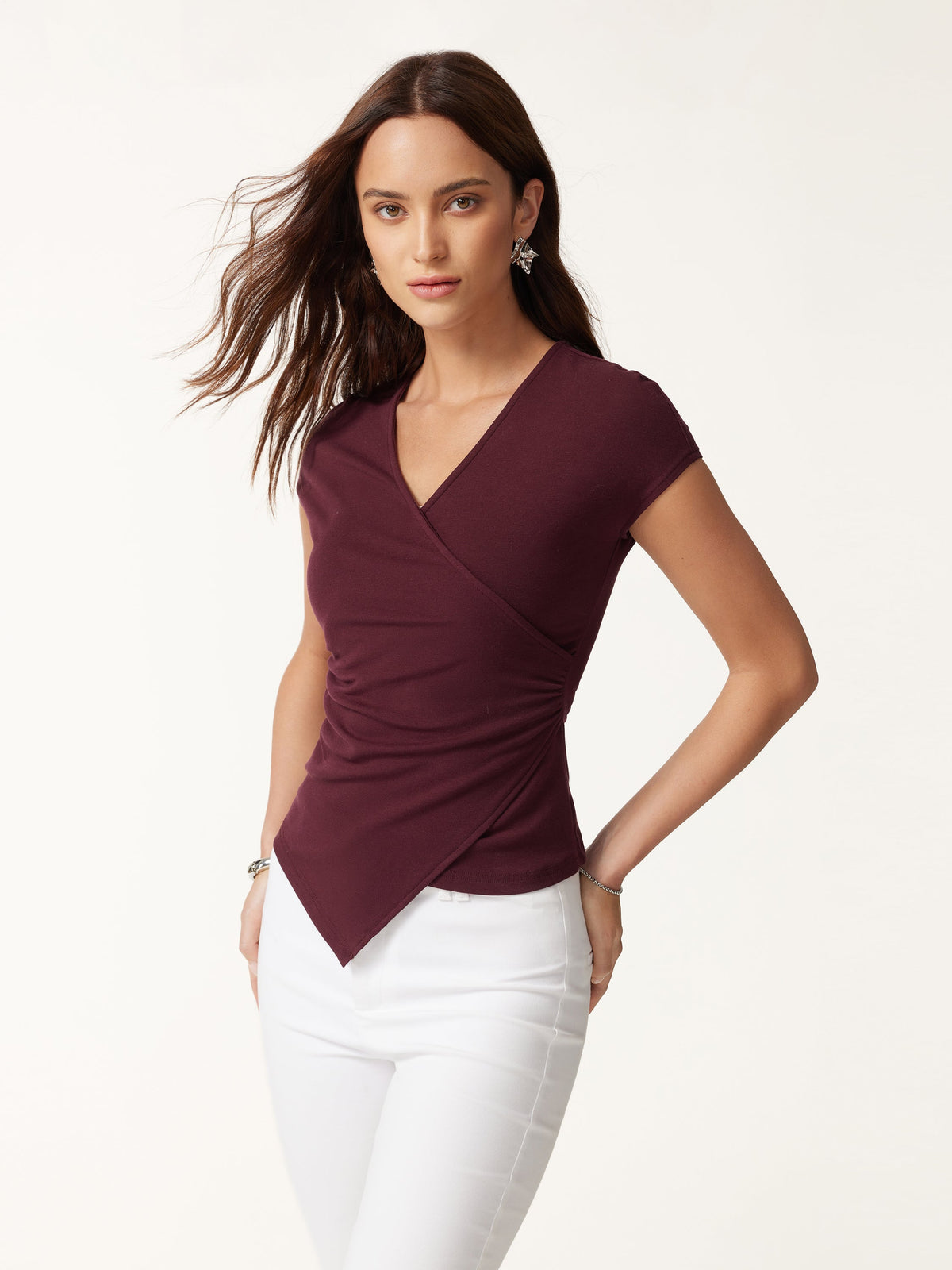 Lyocell Wool Surplice Cap Sleeve Asymmetrical Top — original photo 3