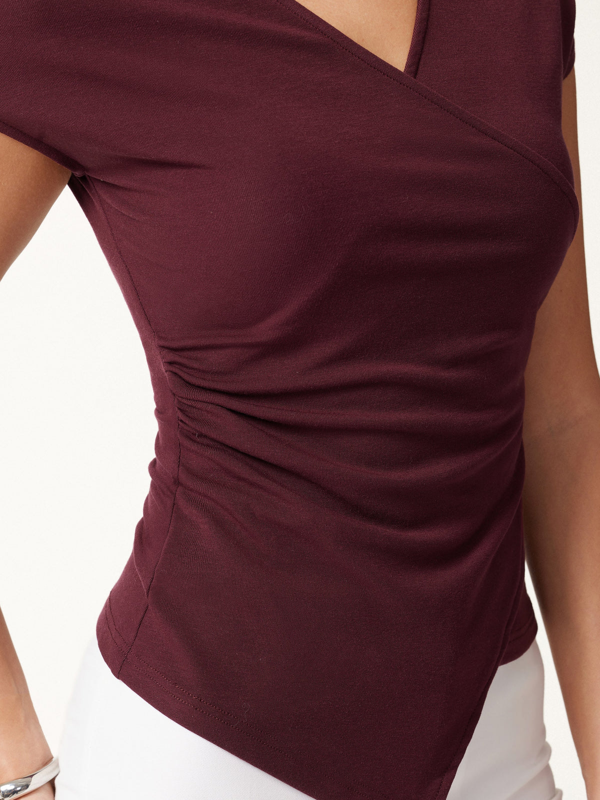 Lyocell Wool Surplice Cap Sleeve Asymmetrical Top — original photo 7