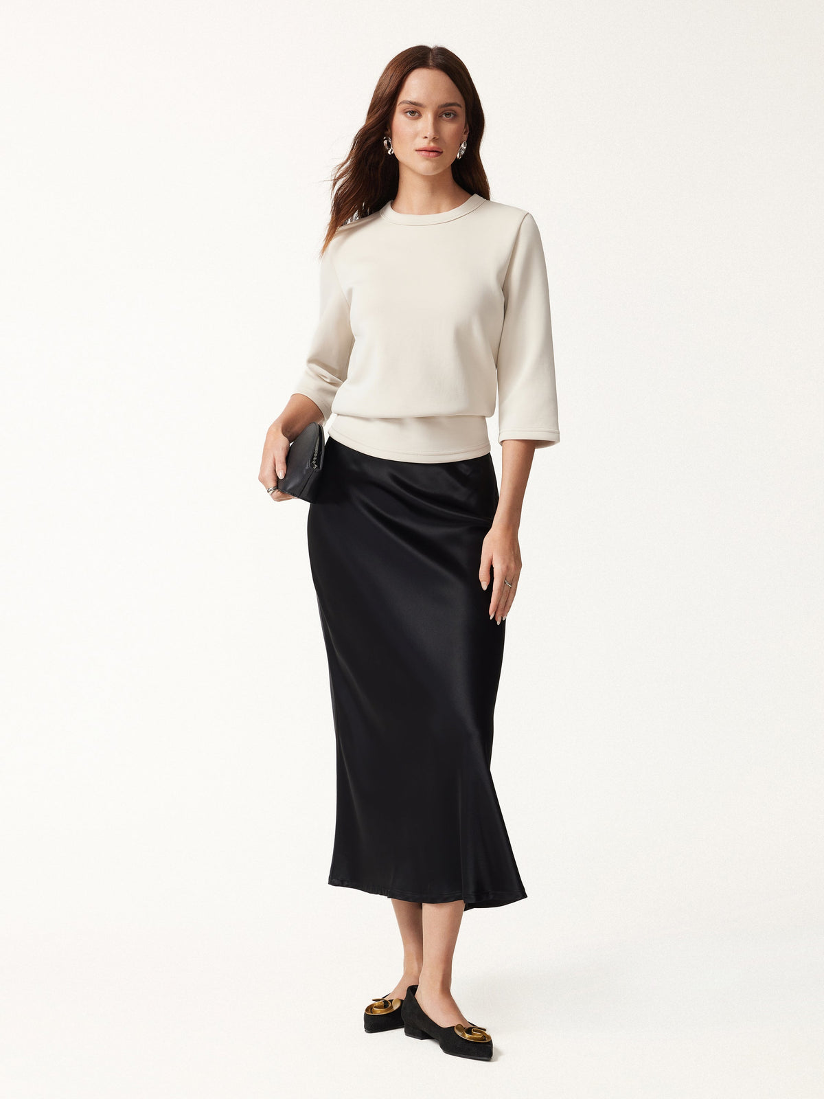 Sandwashed Spacer Crewneck 3/4 Sleeve Top — original photo 2