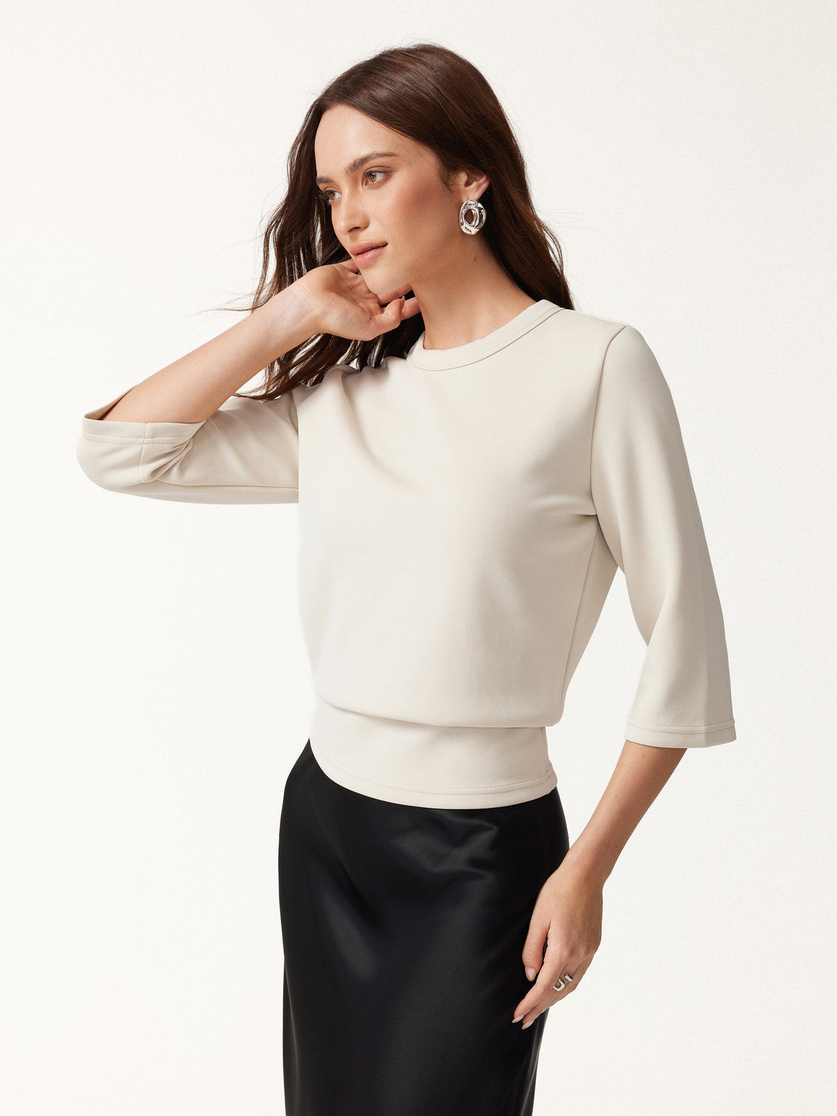 Sandwashed Spacer Crewneck 3/4 Sleeve Top — original photo 4