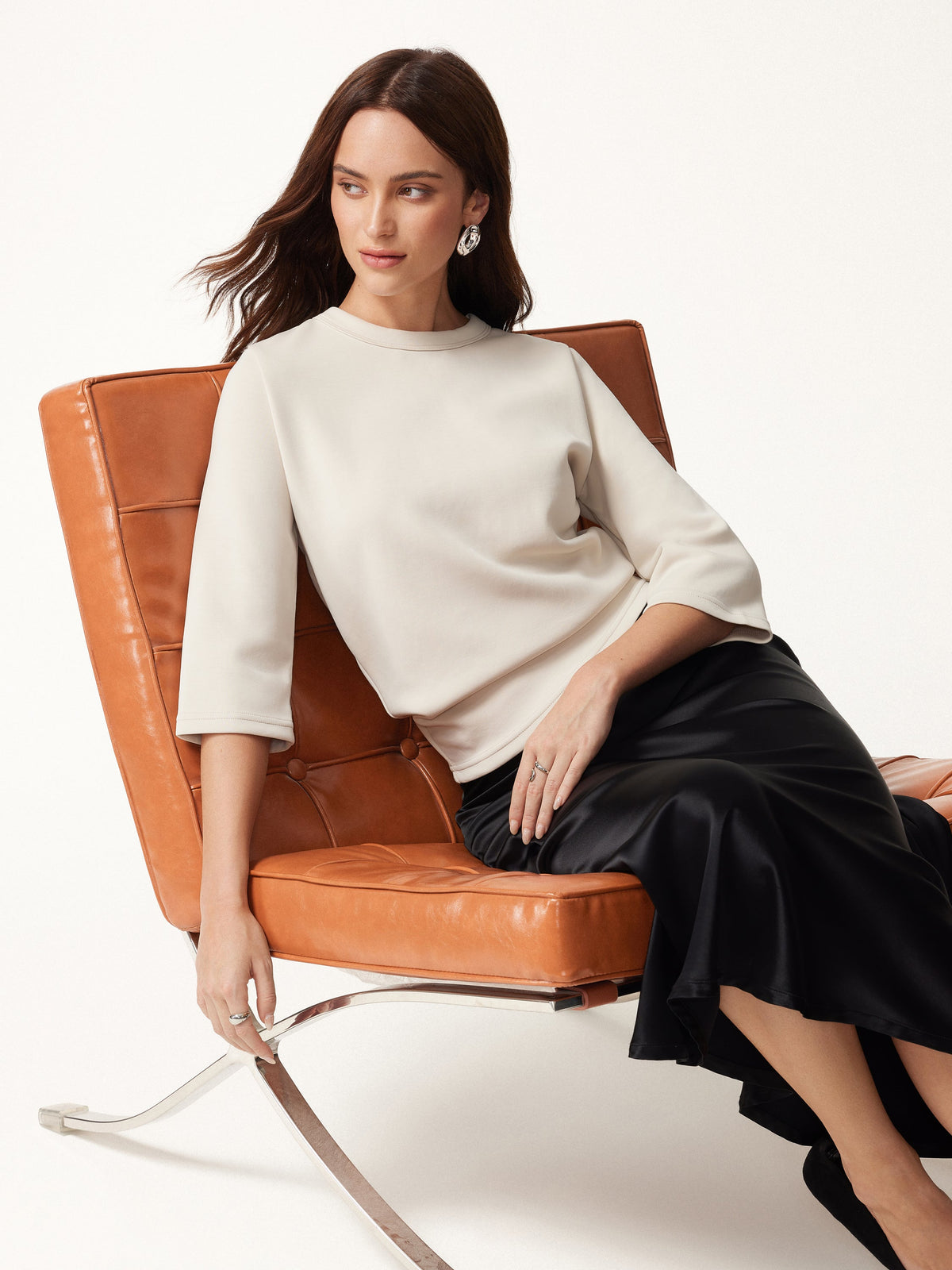 Sandwashed Spacer Crewneck 3/4 Sleeve Top — original photo 1